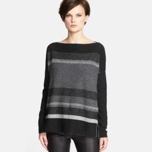 Vince Knit sweater Cashmere Wool Striped Boatneck Pullover Gray M Oversized